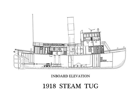 Inboard Drawing Of 1918 Steam Tug Coloring Books Tug Boats Tug