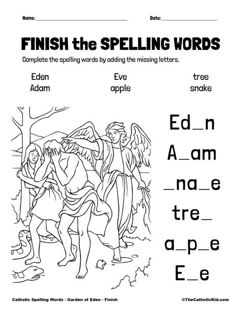 Catholic Spelling And Vocabulary Words Garden Of Eden Worksheets