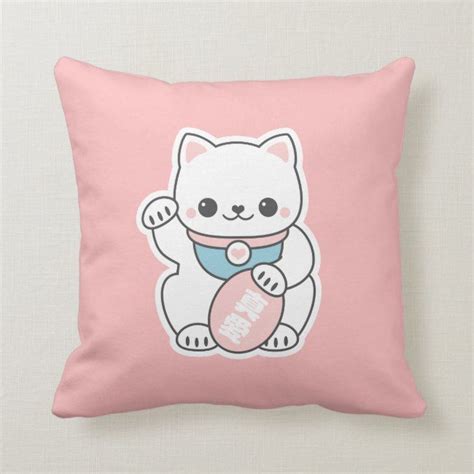 Pink Maneki Neko Throw Pillow In 2021 Maneki Neko Throw Pillows Neko