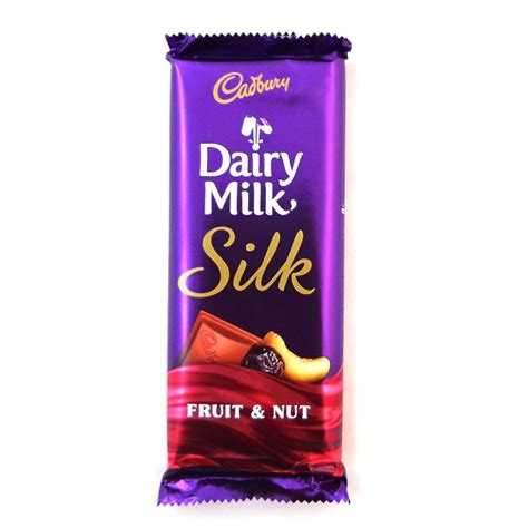 It contains, as the fruit and nut, raisins and almonds. CADBURY SILK FRUIT & NUT Reviews, Ingredients, Price ...