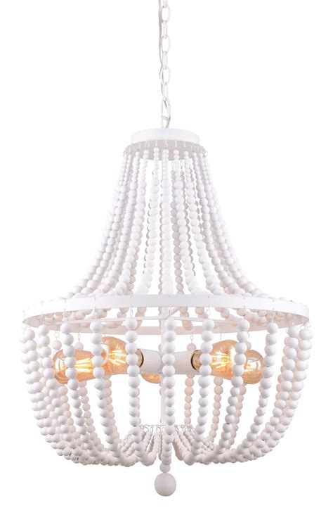ALICE HOUSE 21 Wood Bead Chandeliers Rustic White Finish 5 Light