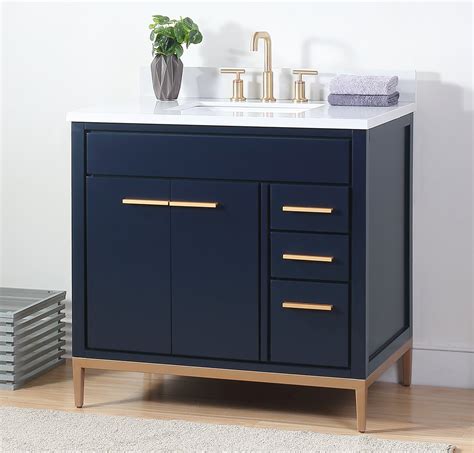 Bathroom vanities on sale now in a variety of styles, ranging from double and single sink cabinets, modern or rustic, floating or standing. 36" Tobak Bathroom Vanity in Navy Blue Finish with Cream ...