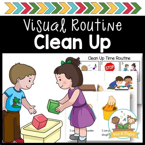 Daily routine behavior charts are effective at teaching kids organizational skills. Clean Up Visual Routine | Preschool classroom jobs, Pre k ...