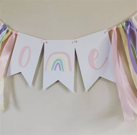 Pastel Rainbow First Birthday Banner Highchair Garland Boho Etsy Uk