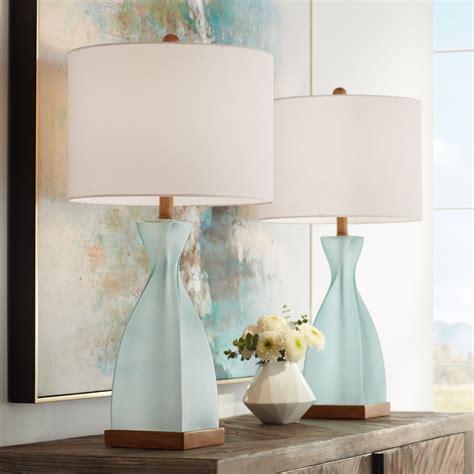 360 Lighting Modern Coastal Table Lamps 285 Tall Set Of 2 Blue Glass