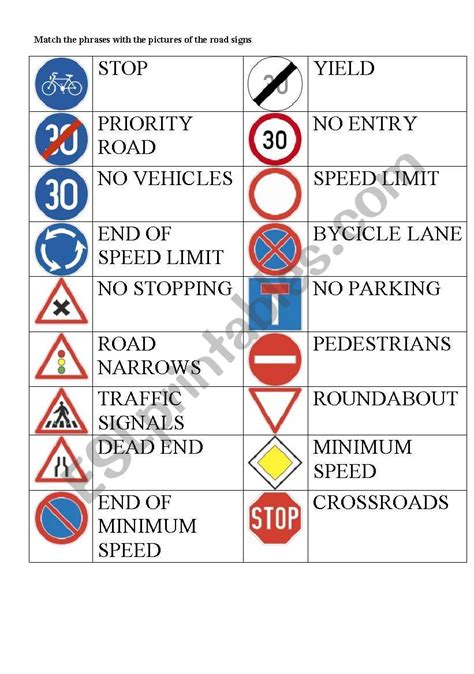 Road Signs Esl Worksheet By Bpanczel