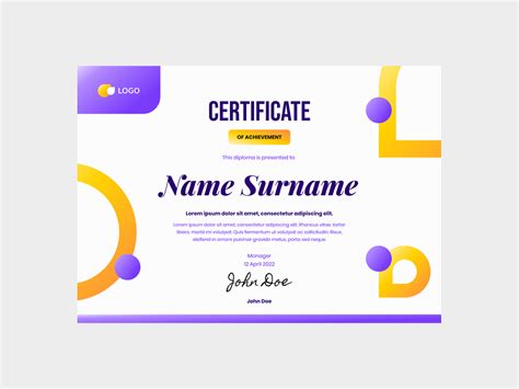 Purple Yellow Gradient Certificate Template Uplabs