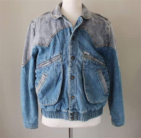 80s Vintage Guess Denim Bomber Jacket Two Tone New Wave Etsy