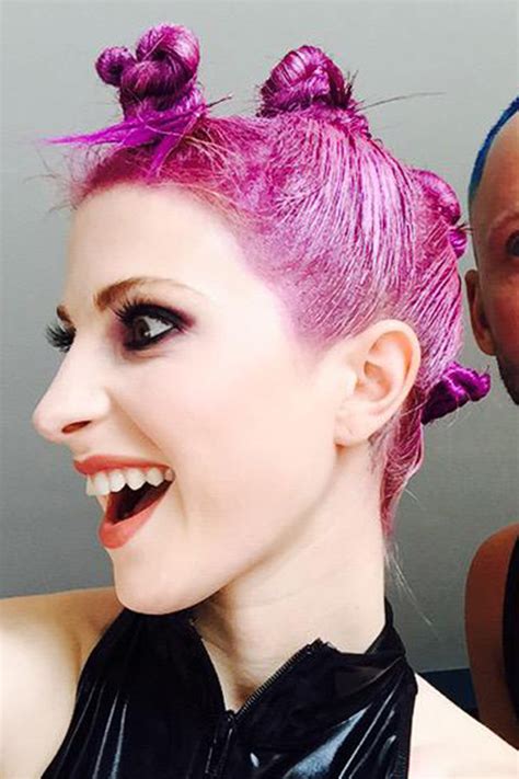 Hayley Williams Straight Purple Multiple Buns Uneven Color Hairstyle