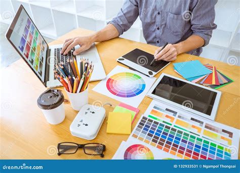 Young Creative Graphic Designer Working On Project Architectural Stock