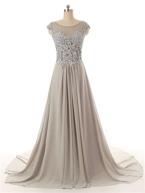 Pretty Grey Prom Dresses Long Evening Dressformal Dressappliques