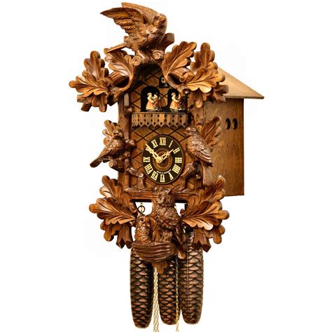 Antique Finish Cuckoo Clock With Owls And Nest Uk