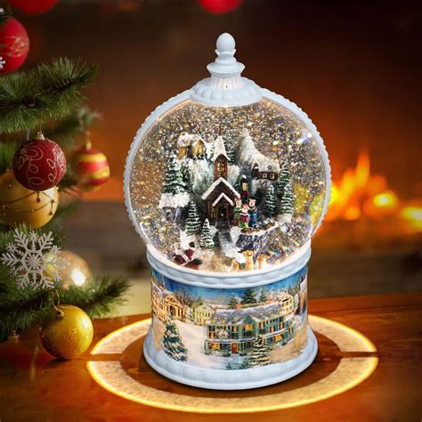 20 Cm Village And Train Scene Musical Animated Snow Globe Christmas