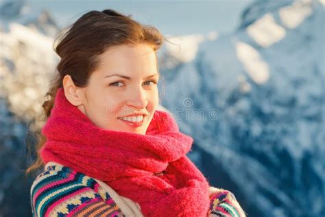 Attractive Girl In Winter Alps Stock Photo Image Of European Light