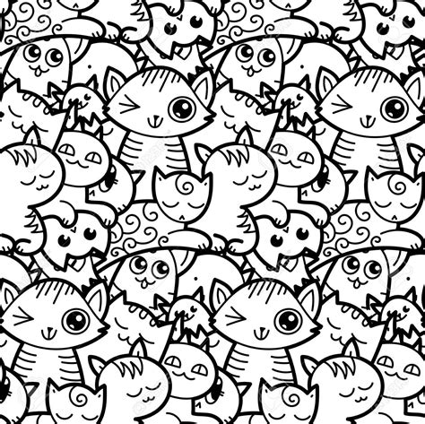 Funny Doodle Cats And Kittens Seamless Pattern For Prints Designs And