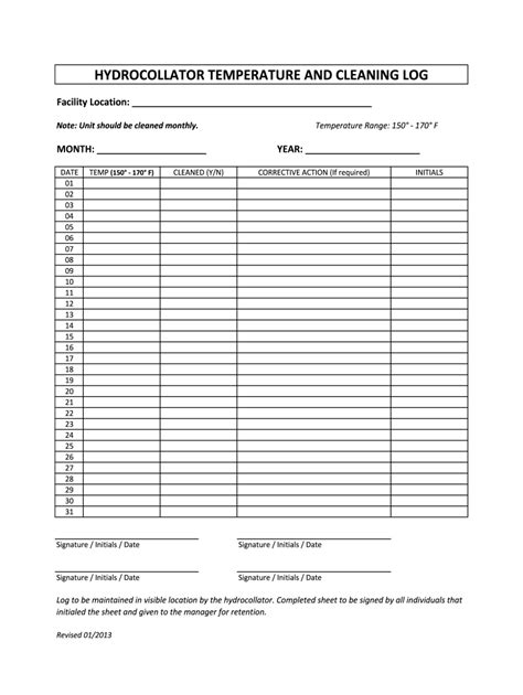 Hydrocollator Temperature Log Fill Out And Sign Online Dochub