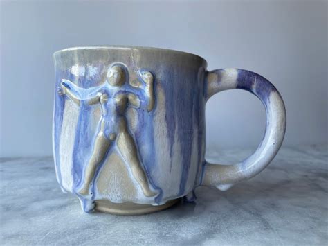 Nude Mug Handmade Bas Relief Figure Sculpture Cup Side Stretch Self