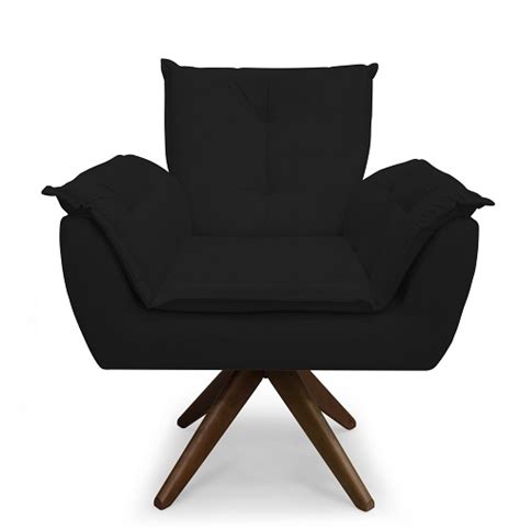 Poltrona Decorativa Opala Base Giratória Suede Preto MeularDecor Meu