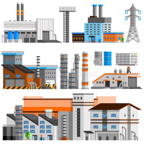 Industrial Buildings Orthogonal Set Stock Illustrations 15 Industrial