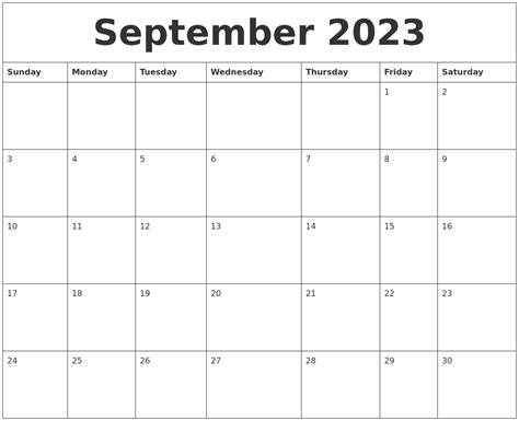 Blank September 2023 Calendar Printable Mobila Bucata