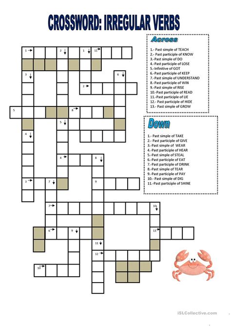 However, once you print off a puzzle you have to remember to. CROSSWORD:: IRREGULAR VERBS - English ESL Worksheets for ...