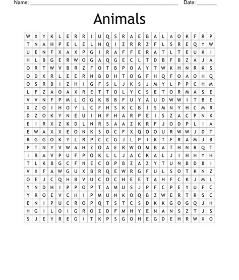 Animals Word Search Wordmint