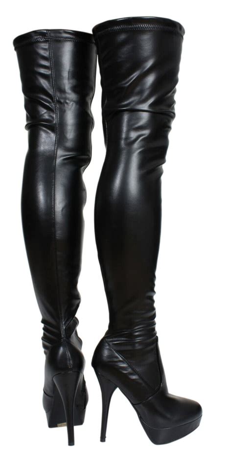 ladies new sexy black over knee thigh high heel stiletto platform stretchy boots ebay