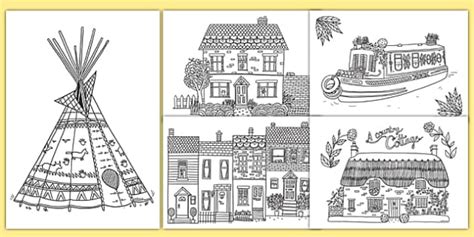 Houses And Homes Mindfulness Colouring Pages Twinkl