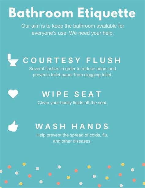 Bathroom Etiquette For Office Building Courtesy Flush Wipe The Seat Bathroom Etiquette