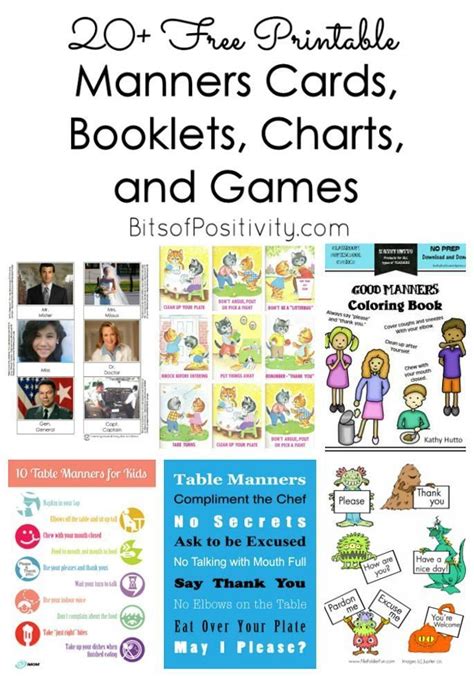20 Free Printable Manners Cards Booklets Charts And Games Manners