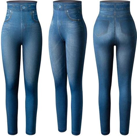 hoge taille jeans legging met slim fit maat l xl blauw