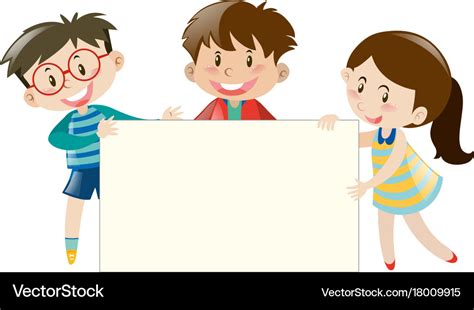 Three Kids Holding Blank Banner Royalty Free Vector Image