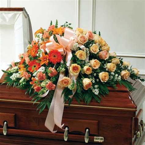 Peach Orange And White Mixed Half Casket Cover Casket Flowers
