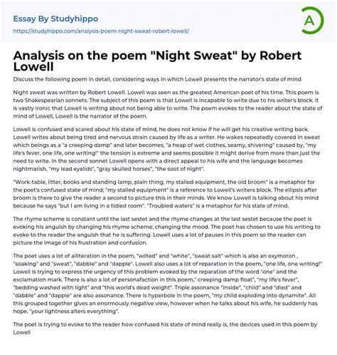 Analysis On The Poem “night Sweat” By Robert Lowell Essay Example