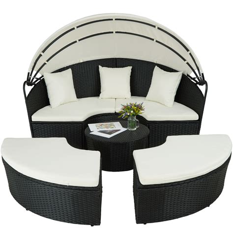 tectake Rattan sun lounger island aluminium - garden lounge chair, sun chair, double sun lounger ...