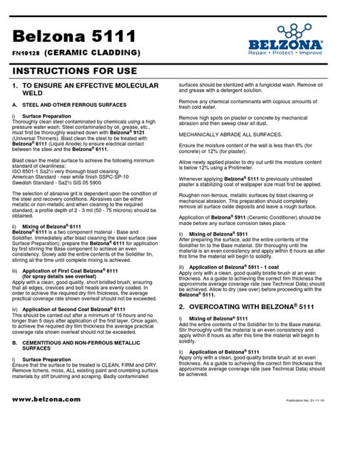 Belzona 5111 Instructions For Use Pdf Abrasive Wear