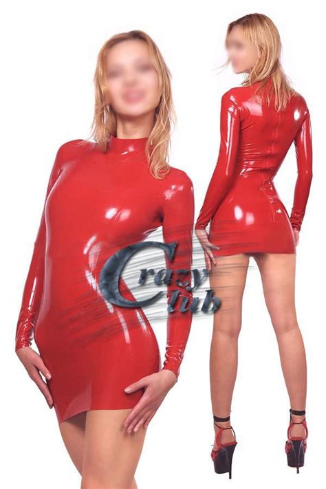 Crazy Clublatex Zentai Dress Full Sleeve Sexy Red Bodycon Latex Dress