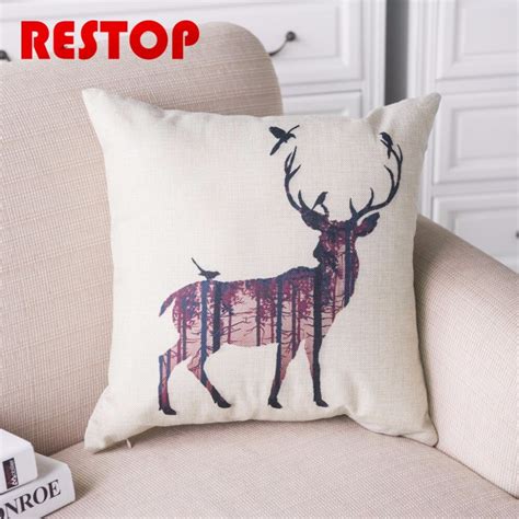 4545cm Artistic Deer Pillow Cover Cottonandlinen Cushion Office Nap