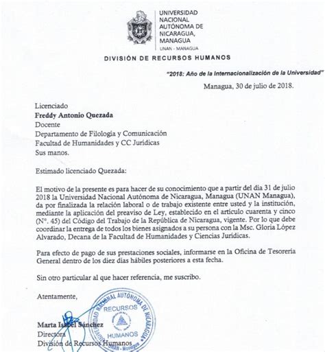 Ejemplo De Carta De Renuncia Laboral En Nicaragua Modelo De Informe