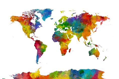 Watercolor World Map Multicolor 2 Wall Mural And Photo Wallpaper