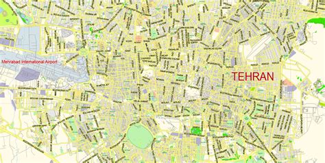 Tehran Iran Vector Map En Low Detailed City Plan Editable Adobe