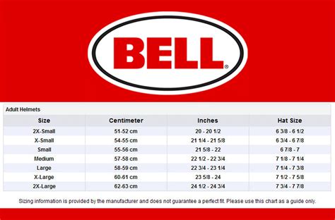Sizing information is provided by the manufacturer and does not guarantee a perfect fit. Bell Size chart Online Motorcycle Accessories Australia - SCM