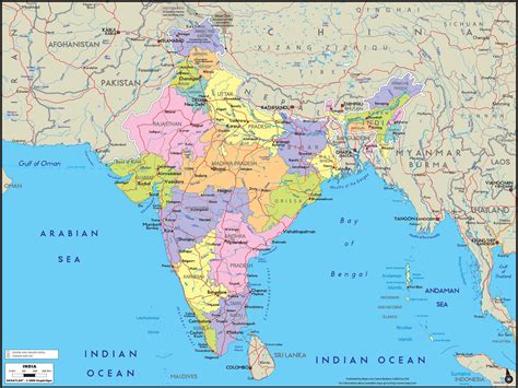 India Political Wall Map | Maps.com.com