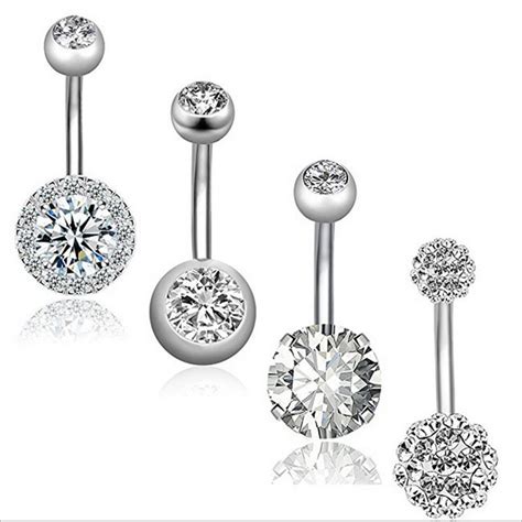 New Arrival Stainless Steel Navel Piercing White Crystal Navel Rings Bell Button Rings Double