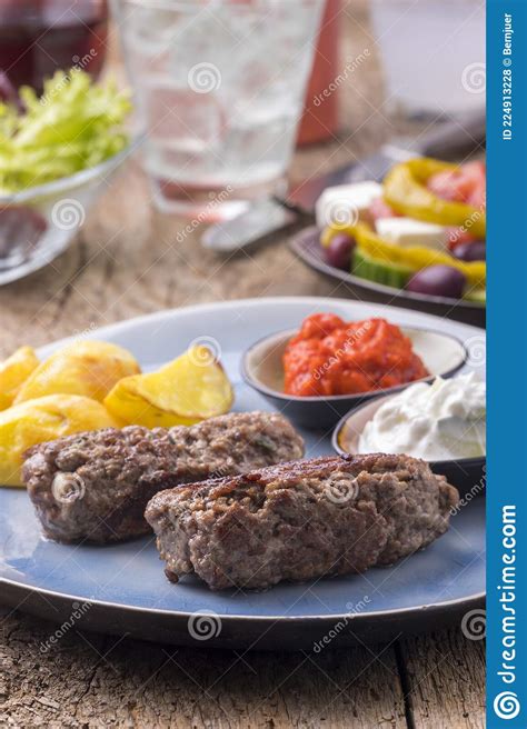 Greek Feta Filled Bifteki Stock Photo Image Of Feta 224913228