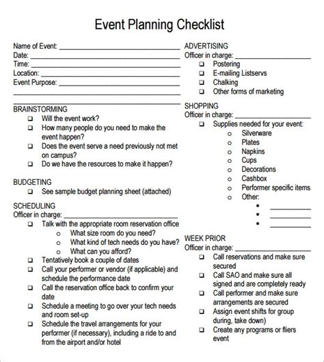Event Planning Checklist 7 Free Download For Pdf Sample Templates