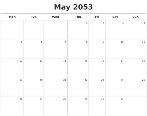 May 2053 Calendar Maker