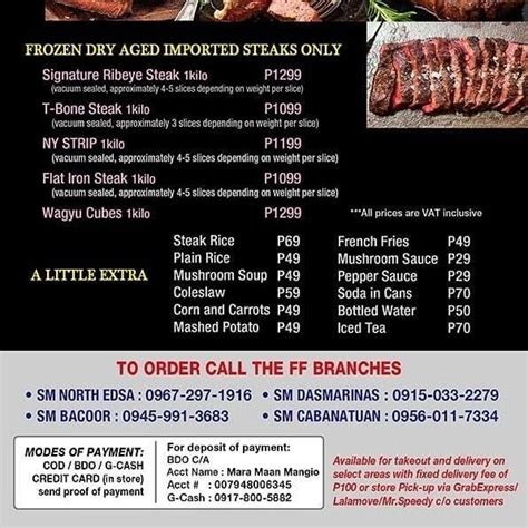 Menu At Prime Steak House Sm Bacoor Restaurant Bacoor