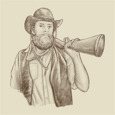 Premium Vector Bearded Cowboy With Gun