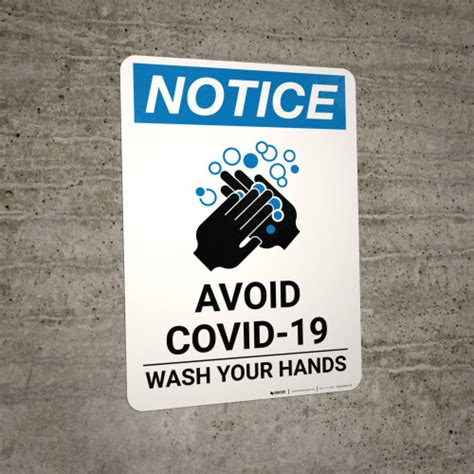 Notice Avoid Covid 19 Wash Your Hands Ansi Portrait Wall Sign